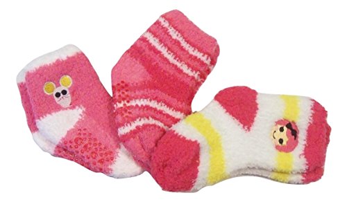 Lalaloopsy 3 Fuzzy Gripper Socks (Crumbs Sugar Cookie; Pink-White Stripe; Mouse)