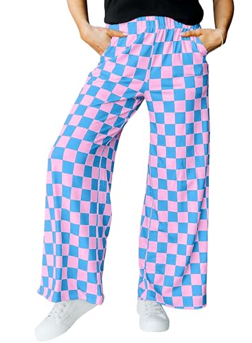 IWOLLENCE Women's Casual Loose Checkered Wide Leg Pants High Waist