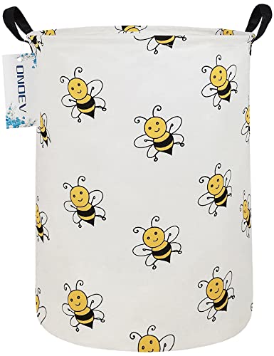 Image of ONOEV Round Folding Laundry Hamper, Canvas Basket,Nersury Hamper,Suitable for Children,Office,Bedroom,Clothes,Toys Storage（Bee）