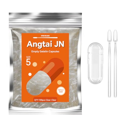 AngtaiJN Capsules de Gélatine Vides Taille 5(100 Unités)-Capsule Gelatine Transparente à Remplir avec 2 Micro Cuillère de Laboratoire, Gélule Vide...