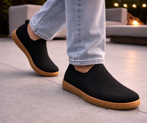 Image of Kraasa Men's Casual Slip-On Loafers | Soft Knitted Upper Breathable Flex Upper | Lightweight Comfort Shoes | TPR Sole
