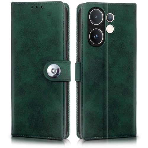 Image of WOW IMAGINE Shock Proof Flip Cover Back Case for Vivo V60 5G | V60e 5G | Vivo T4 Pro 5G (Magnetic Button Flip Case | Wallet Pockets & Stand | Leather Finish | Forest Green)