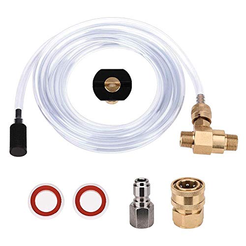 Pressure Washer Chemical Injector Kit with Adjustable Soap Dispenser, 3/8 inch Quick Connect, 10 FT Siphon Hose, Come with a Black Soap Nozzle and Teflon Tape
