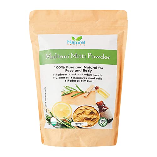 Naturel Anytime Multani Mitti Powder for Face & Body 500g - Fullers Earth Indian Healing Clay Mud Mask - Pure Natural Bentonite Clay for Skincare - Smooth Skin Brightening Clear Even ComplexionMultani Mitti powder(Bentonite, Indian healing clay) Orga