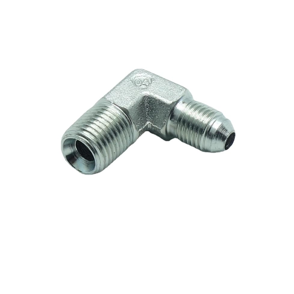 2 Pcs 1/4" Male JIC (7/16"-20Tpi) x 1/4" Male NPT Hydraulic Fitting 37° Flare to 90° Elbow Pipe Adapter