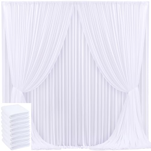 40x10ft White Backdrop Curtain for Wedding Parties Wrinkle Free Fabric White Drapes Backdrop Decoration for Baby Shower Birthday Photography Decoration 8 Panels, 5ft x 10ft