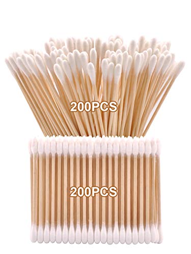 Cotton Swabs Wooden Stick Cotton Tips Cotton Tipped Applicator 400 Count (long 6 inch 200ct+short 3 inch 200ct)