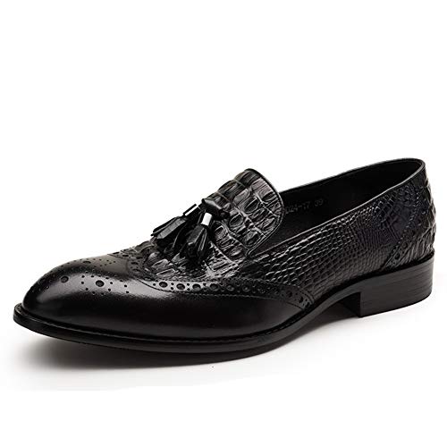 Genuine Leather Carving Oxford for Men Casual Brogue Loafer Shoes Slip On Tasseled Burnished Pointed Toe