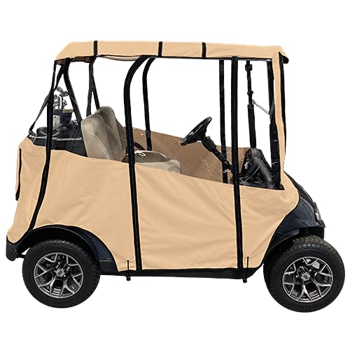 Tan - Premium Universal Golf Cart Cover with Travel Bag â€“ DoorWorks Portable & Drivable 4-Sided â€“ Fits EZGO TXT RXV & Club Car DS Precedent Onward - Tan Golf Cart Cover (60â€ L X 44â€ W)