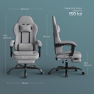 WOLTU Sedia Gaming, Ampia Sedia da Ufficio Ergonomica Imbottita con Cuscino a Molla, Alta Capacità di Carico, Poltrona per Computer con Schienale Alto e Poggiapiedi, Tessuto a rete, Grigio, GS11gr