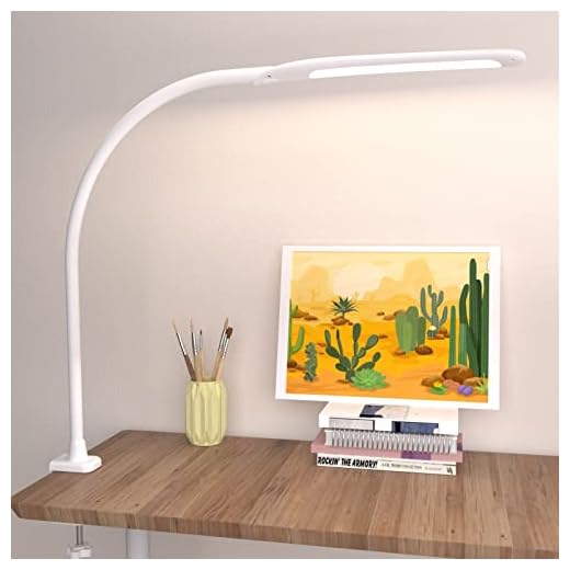 LED Desk Lamp with Clamp,Flexible Gooseneck Clamp Lamp,Dimmable,Touch Control 3 Color Modes,Eye-Care Table Light with Adjustable Arm,Architect Lamp for Home/Office/Workbench/Reading Working White