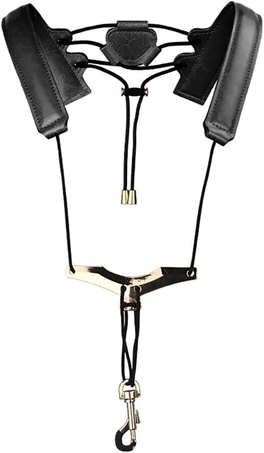 Leather Saxophone Strap with Metal Hook Saxophone Double Shoulder Strap Adjustable for Horn Sax Bass Tenor Alto Soprano Clarinet etc. (Black)