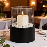 EastFlame Tabletop Pillar Hurricane Candleholder with Decorative Stones - Suitable for Dia 3" and Below Pillar Candles and Scented Candles, Gift for Lovers' Gathering, Home Decor, Parties & Weddings
