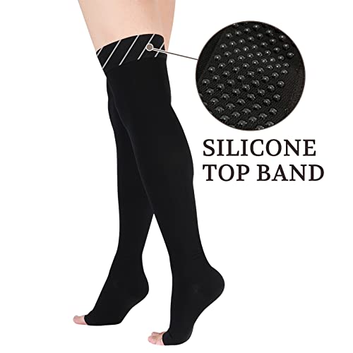 Image of Lin Performance 30-40 mmHg Medical Compression Stockings for Men and Women, Thigh High,Open Toe