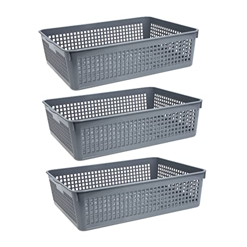 COMNESTBI Caja De 3 Piezas Cesto De Vajilla De Mesa Cubo Red Cesta De Almacenamiento Con Tapa Contenedores De Almacenamiento De Ropa Organizador De Cajones Carro Estante El Plastico Grey