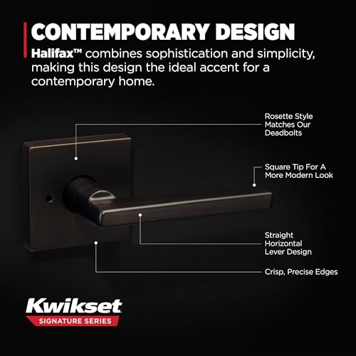 Image of Kwikset Halifax Interior Privacy Door Handle with Lock, Door Lever For Bathroom and Bedroom, Venetian Bronze Reversible Keyless Push Button Lock Door Lever, with Microban Protection, Square Rose