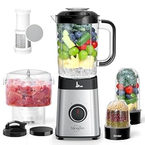 Sangcon Blenders voor keuken en keukenmachine, 5-in-1 kan blender voor shakes en smoothies, 3 snelheidsregeling met puls 500 W voor ijs, fruit, vlees, groenten