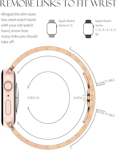 Image of Slim Metal Band Compatible with Apple Watch Straps 49mm 46mm 45mm 44mm 42mm, Stainless Steel Chain Strap for Women iWatch Strap Series 10 9 8 7 6 5 4 SE Ultra 2 1 [WATCH NOT INCLUDED]