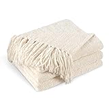 CozeCube Chenille Throw Blanket for Couch, Cozy Soft Throw Blanket with Fringe Tassel, Cream White T
