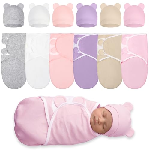 Image of Ramede 6-Pack Preemie Baby Swaddle Blankets with Hats, Breathable 100% Cotton Baby Swaddles, Suitable for Preemie Babies and Newborns, Soft Cotton, Adjustable(Classic,Light Color)