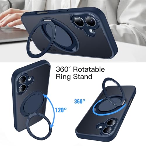 Image of KARWAN Tough Shockproof Armor Back Case Cover Compatible with iPhone 16 with 360 Degree Rotation Magnetic Attraction Ring Holder Heavy Duty Rugged Cover with Magnetic MagEase Wireless Charging (Blue)