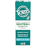 Tom's of Maine Whiten Plus Coconut Oil Fluoride Free Toothpaste, Natural Whitening Toothpaste with Coconut Oil and Plant-Based Cleansers, Whitens Without Causing Sensitivity, Gentle Mint, 4.0 Oz