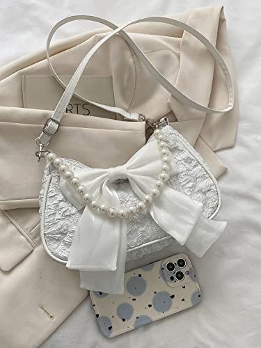 GORGLITTER Women's Bow Coquette Purse Sweet Pearl Shoulder Bag Evening Clutch Handbag Trendy 20253