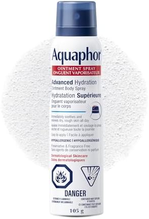 Aquaphor Healing Ointment Body Spray for Dry, Rough Skin, Easy-to-Apply Spray Moisturizer for Hard-to-Reach Areas, Fragrance Free, Hypoallergenic, Non Comedogenic, Dermatological Skin Care, 105g