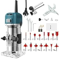 Candeon Holzfräse Oberfräse,800W 28000rpm Einhandfräse Kantenfräse Oberfräse Trimmer,6 Geschwindigkeit Electric Holz Fräse Tragbarer Handfräse Handpalmenfräser mit 15 Stück Fräser Für Holzbearbeitung