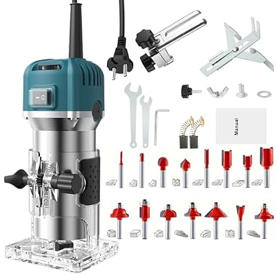Candeon Fresadora Para Madera Compacta, 6,35 Mm Fresadora De Cantos De Mano Portátil, 800W 28000Rpm Fresadoras Eléctrica Para Madera Enrutador De Palma Eléctrico Con 15 Fresas