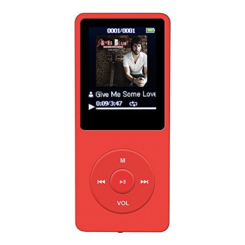AGPtEK 2015 Latest Version 8GB & 70 Hours Playback MP3 Lossless Sound Music Player (Supports up to 64GB), Color Red