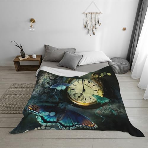 Couverture en flanelle imprimé horloges papillon pour lit - 6