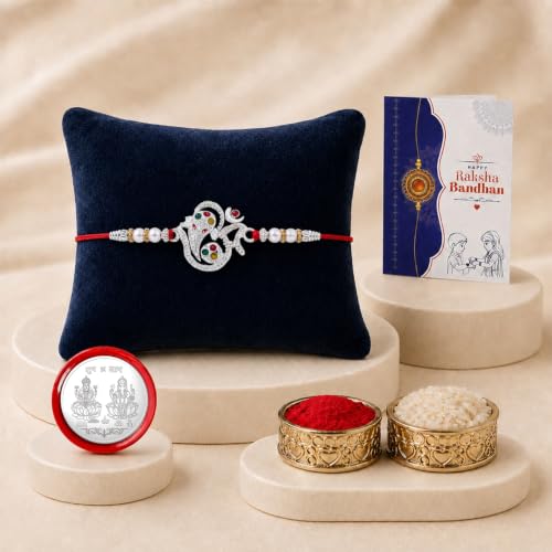 Image of Oblivion Rakhi For Brother - Elegant Stylish God Designer Rakhi with Beads and Silver Colour Pooja Coin, Tilak Set & Greeting Card - Traditional Raksha Bandhan Combo for Bhai