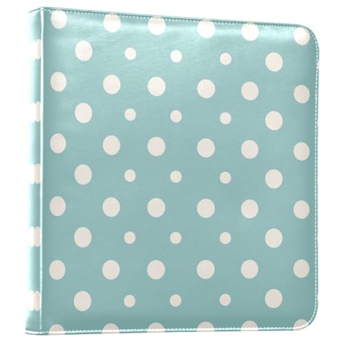Kigai White Polka Dots Photo Album Self Adhesive Scrapbook Album Leather Cover DIY Picture Scrap Book with 20 Adhesive Sheets, 11.8x24x0.8 inch