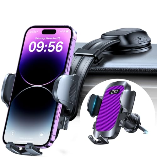 Image of HTU Upgraded Strongest Suction No Block View Bendable Arm Car Phone Holder | Military-Grade Rotatable Dashboard Windshield Vent Cellphone Mount Cradle Stand for iPhone 17 16 15 14 13 Pro Max Blue Purple