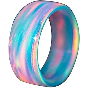 Rainbow Diamond Infused Resin Ring – diamondcast Band,Blue Cloud Opal Ring Aurora Borealis,Personalized Simple Multicolored Glitter Ring Jewelry Gift (9)