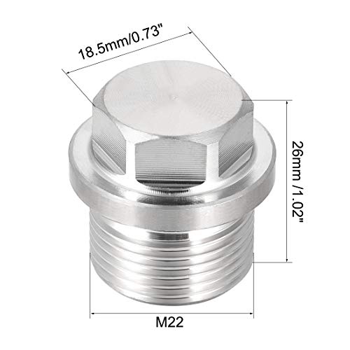 Tapón macho M22 bloqueador de fugas en acero inoxidable 304 macizo 3