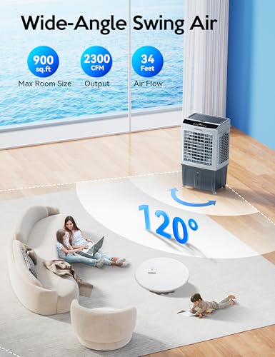 image for VAGKRI Evaporative Air Cooler, 2300CFM Swamp Cooler, 120°Oscillation 