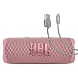 JBL Flip 6 (Pink) + Bundle with Case Logic Braided USB Type-C Charge & Sync (6 ft, Gray)