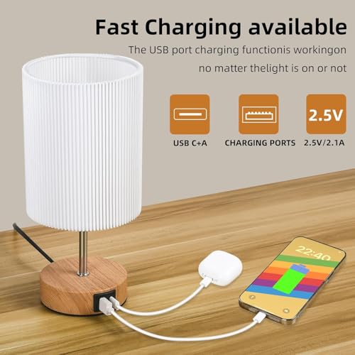 Bedside Lamps, Touch Control Table Lamp 3-Way Dimmable Small Lamp with 3D Pleats Fabric Shade LED Minimalist Nightstand Warm White for Christmas Xmas Bedroom Living Room (Wood) - Image 3