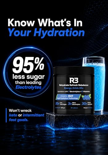 Image of R3 Instant Electrolyte Powder Mix | 500 mg Sodium 2:1 Na:K | 7 Electrolytes Na K Mg Ca Cl Zn SO4 | Fast Dissolve Drink | Workout Hydration & Sustained Boost | Blueberry Flavour | 30+ servings /7.5 Ltr | 200 g