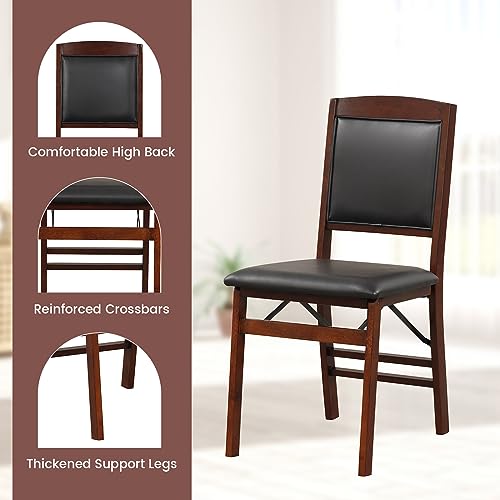 Image of COSTWAY Folding Dining Chairs Set of 2, Wooden Kitchen Side Chairs w /Padded Seat, Solid Wood Frame, 400 LBS Load Bearing, No Assembly Needed, Vintage Foldable Chairs for Dining Room, Living Room