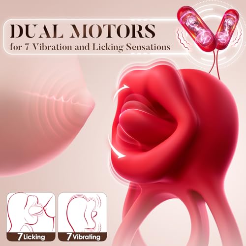 Image of Vibrating Cock Ring Sex Toys - MOOLIGIRL 3-in-1 Penis Ring Vibrator Clitoral Stimulator with Tongue Licking, 7 Modes Adult Rose Toy Couples Sex Toy for Men and Women, Vibrater Female Sex Toy