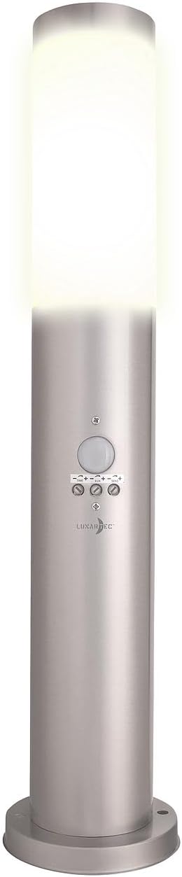 Lunartec Floor Lamp: 1-Bulb Floor Lamp with Motion Sensor, E27, Stainless Steel, IP44 (Courtyard Lighting, Path Light with Motion Sensor, Floor)