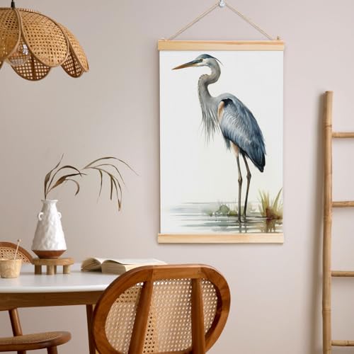 Bannière murale héron cadre bois pour décorer un mur sans percer - 5