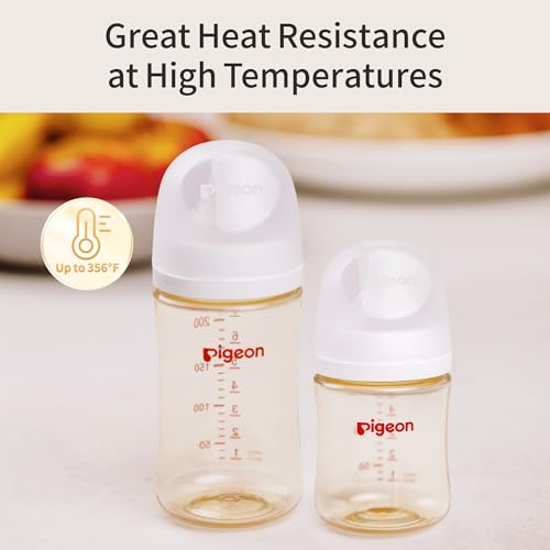Pigeon PPSU Nursing Baby Bottle Wide Neck, Anti-Colic, Streamlined Body, Natural Feel, Easy to Clean, 8 Oz (Pack of 2), Includes 2pcs M Nipples (3m+)