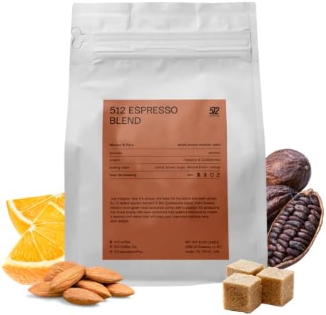 512 COFFEE | Espresso Whole Bean Coffee Medium Roast - Specialty Espresso Blend Whole Beans Mexico & Peru Beans- Washed Proccess | notes of Cocoa, brown sugar, almond butter, and orange