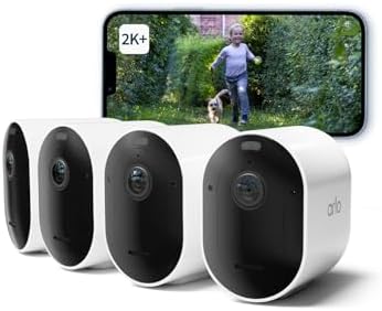 Arlo Pro 5 Camara de Vigilancia WiFi Exterior 2K, Camara Vigilancia WiFi Interior, Sensor de Movimiento, Alarmas para Casa, Visión Nocturna Color, Prueba Arlo Secure Incluida, 4 Cámaras, Blancas