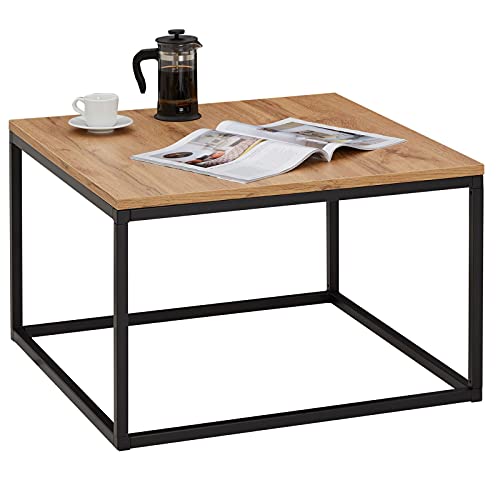IDIMEX Table Basse Hades, Table de Salon Table d'appoint carrée Design Retro Vintage, Plateau en mélaminé décor chêne wotan et Cadre en métal Noir