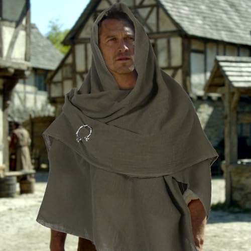 Cape médiévale à capuche verte militaire, manteau résistant